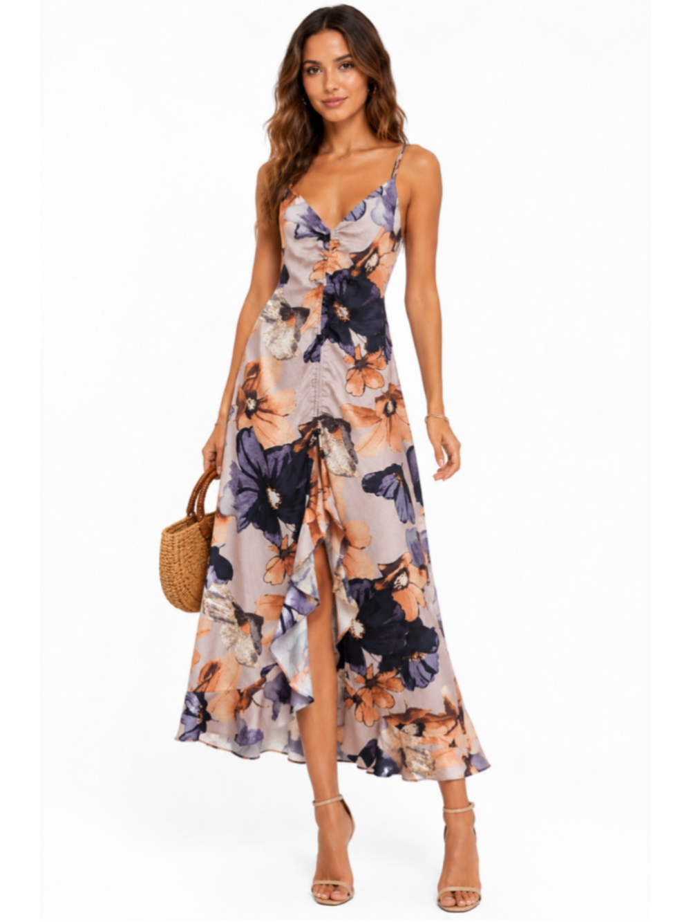O.P.T Floral Satin Midi Dress Size S Criss Cross Back Slip Dress